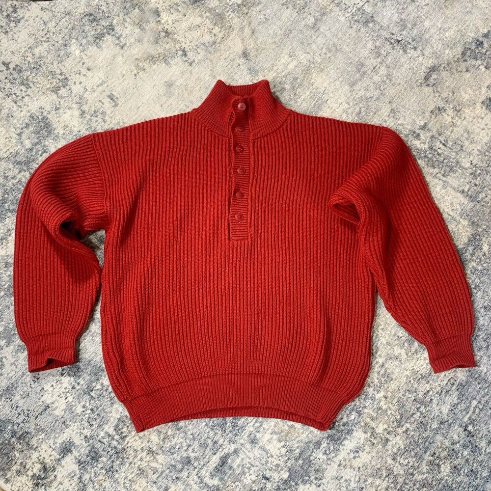 Wool Knit REI Chamonix Guide Sweater fisherman Red burgundy USA vintage Large